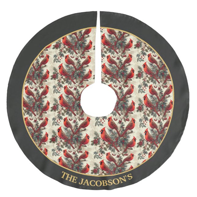 Personlig Julgran Skirt Red Cardinals Julgransmatta Borstad Polyester (Framsidan)