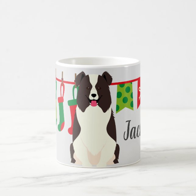 Personlig julgräns collie kaffemugg (Center)