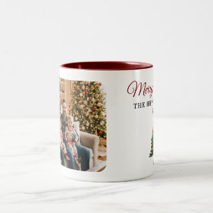 Personlig julgransfamiljfoto Två-Tonad mugg