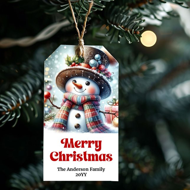 Personlig julgranspresent för barn med eget namn X Presentetikett (Personalized Snowman Kids Gift Tag Custom Christmas Label

)