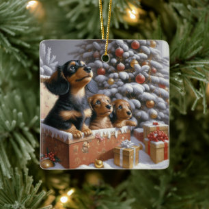 Personlig julgransprydnad för Dachshund-familjen Keramik
