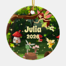 Personlig julgransprydnad med barnnamn på älva keramik