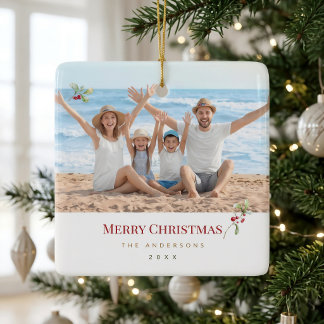 Personlig julgransprydnad med familjefoto keramik