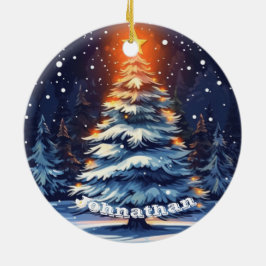 Personlig julgransprydnad som lyser keramik