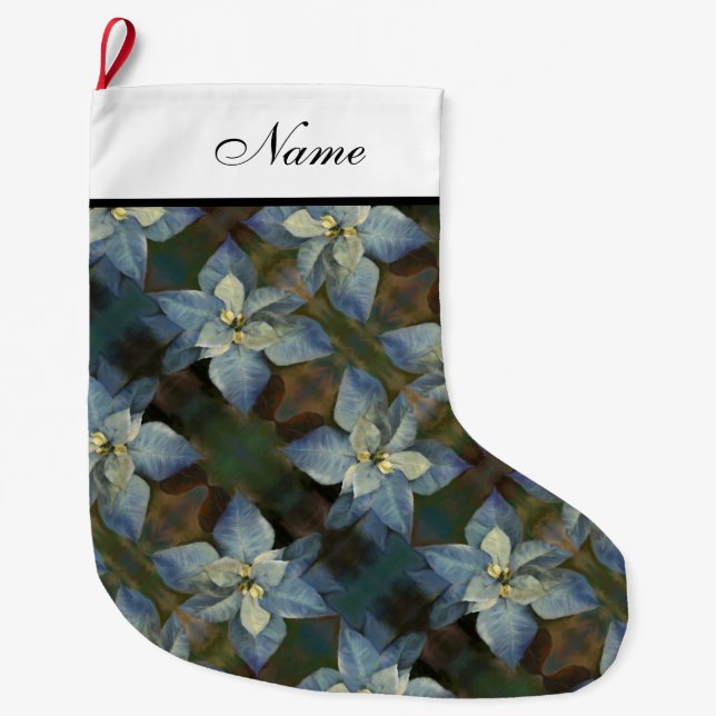 Personlig - Juli - Blue Poinsettias Stor Julstrumpa (Framsidan)