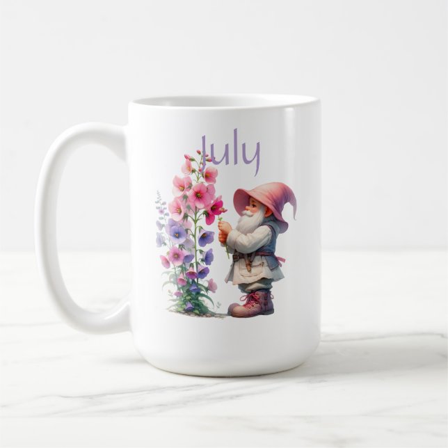 Personlig Juli födelsemånad Garden Gnome Kaffemugg (Vänster)