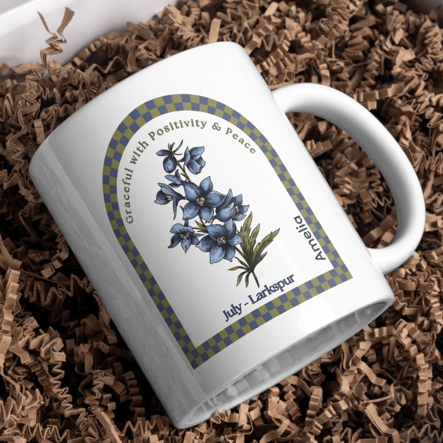 Personlig juli födelsemånadsblomma kaffemugg (Skapare uppladdad)
