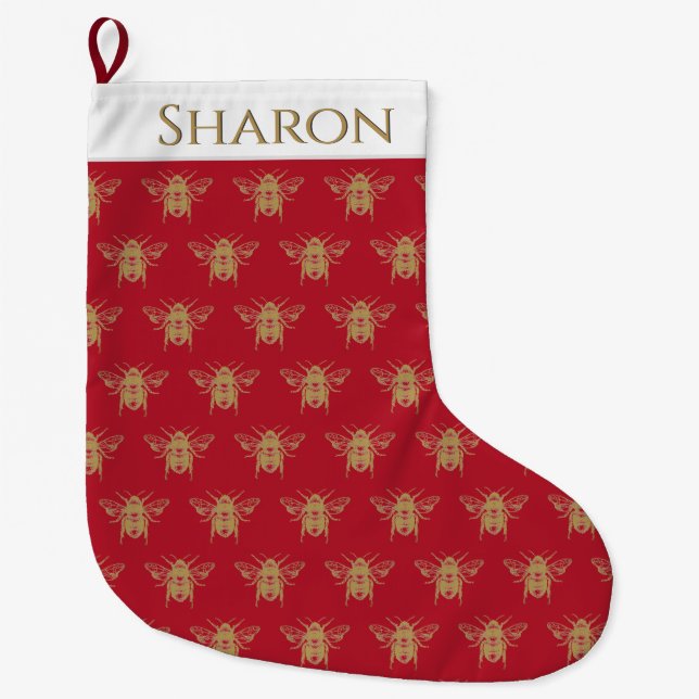 Personlig Juli med Guld Bin Stor Julstrumpa (Framsidan)