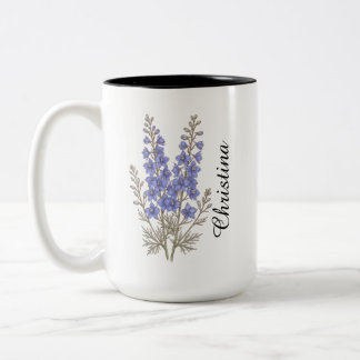 Personlig juli-riddarsporre födelsedagsblomma-mugg Två-Tonad mugg