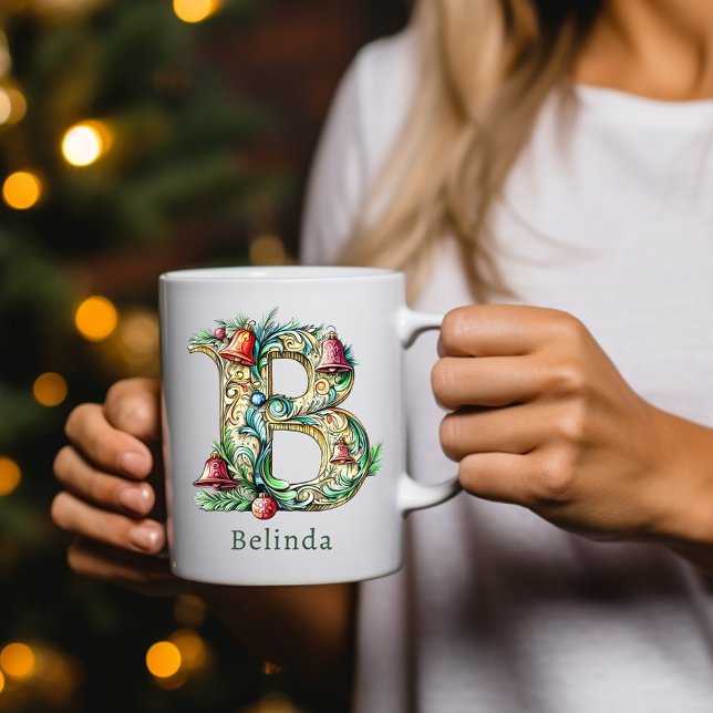 Personlig julinitial B-monogram Kaffemugg (Personalized Christmas B Initial Monogram Coffee Mug)