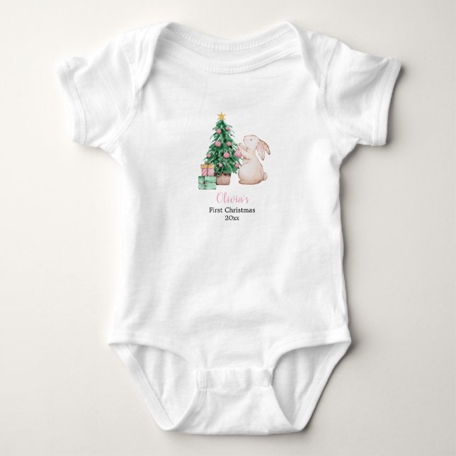 Personlig julkanin för bebis första jul t shirt (Framsida)