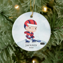 Personlig julkeramikprydnad för hockeypojke