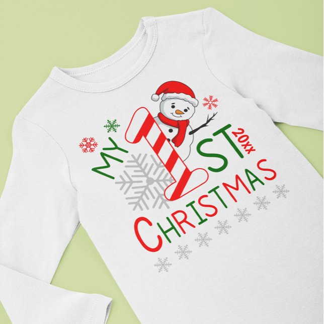 Personlig julklänning för bebisar Snömannen T Shirt (Personalized My First Christmas Outfit Snowman Baby Bodysuit)