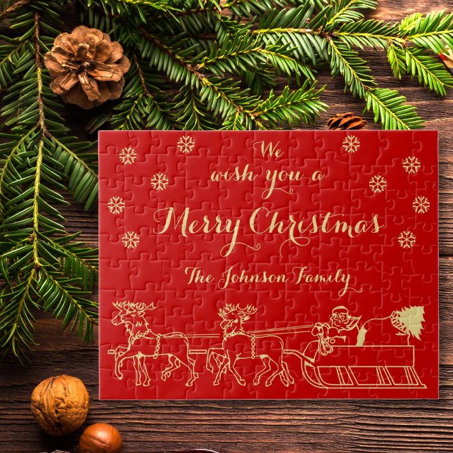 Personlig julklapp-familjen Game Red Guld Pussel (Personalized Christmas Gift Family Game Red Gold Jigsaw Puzzle)