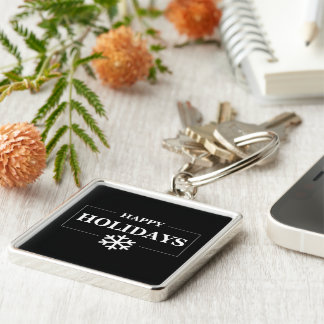 Personlig julklapp Lycklig Helgdag Anpassningsbar Fyrkantig Silverfärgad Nyckelring