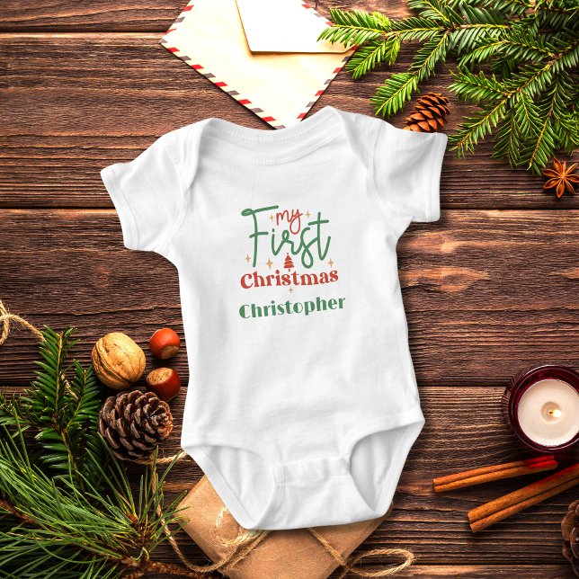 Personlig julklapp till bebisar Baby Första 1:a ju T Shirt (Personalized Babies First 1st Christmas Baby Body Suit)