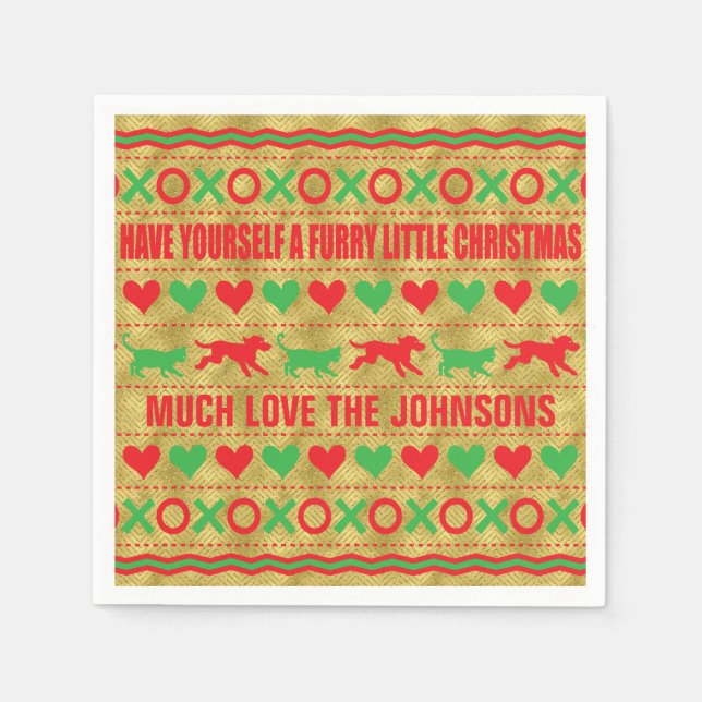 Personlig julklappor "Furryjul" Pappersservett (Framsidan)