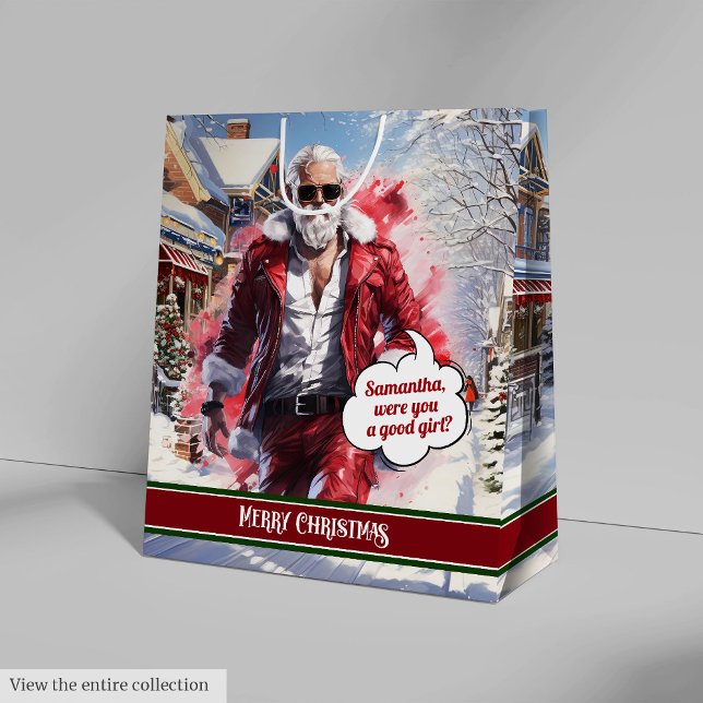 Personlig julklappspåse med Tomte - Julskåp (Santa Claus Gift Bag Personalized Holiday Keepsake)