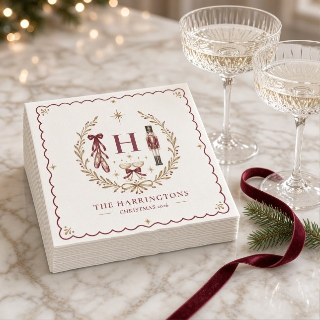 Personlig julknäckarbalettmonogram jul  pappersservett (Skapare uppladdad)