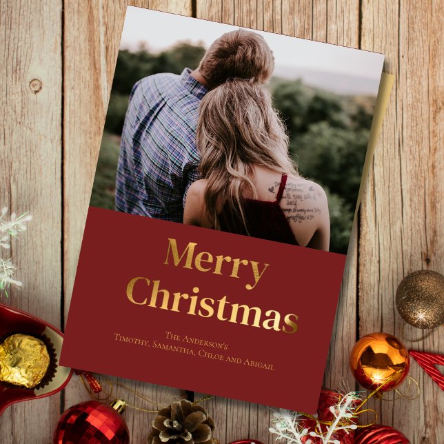 Personlig julkort med guld folie foto inbjudningar (Gold Foil Merry Christmas Photo Christmas Card. Print and Digital Download)