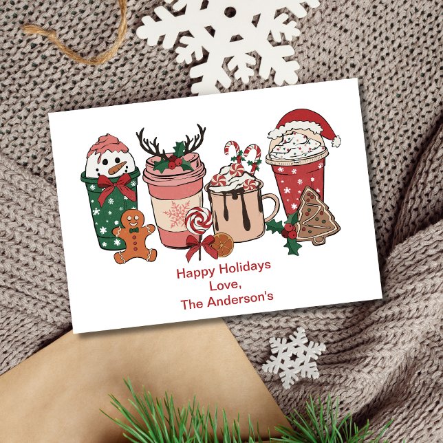 Personlig julkort med julkaffekakor (Christmas festive coffee and drinks holiday card. Printed or Digital instant download)