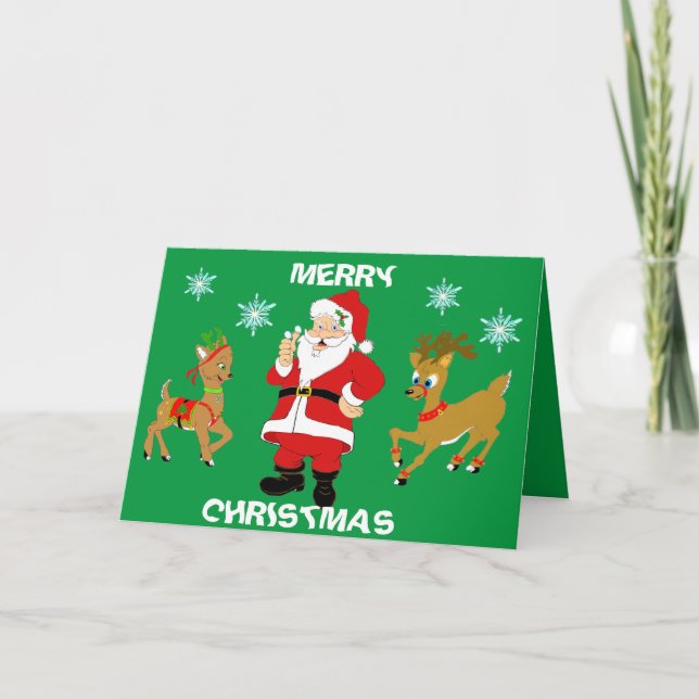 Personlig julkort med tomte och renar helgkort (Framsida)