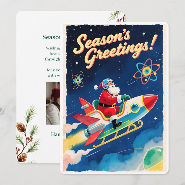 Personlig julkort med vintageflat design (Fram/baksida)