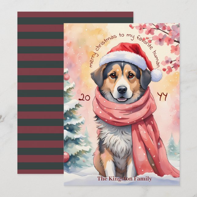 Personlig julkort Vattenfärg Hund Design (Fram/baksida)