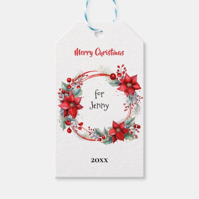 Personlig julkrans av Poinsettia Presentetikett (Framsidan)