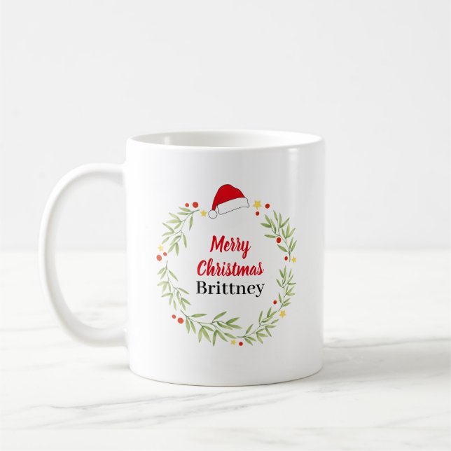 Personlig julkrans med tomtehatt kaffemugg (Vänster)