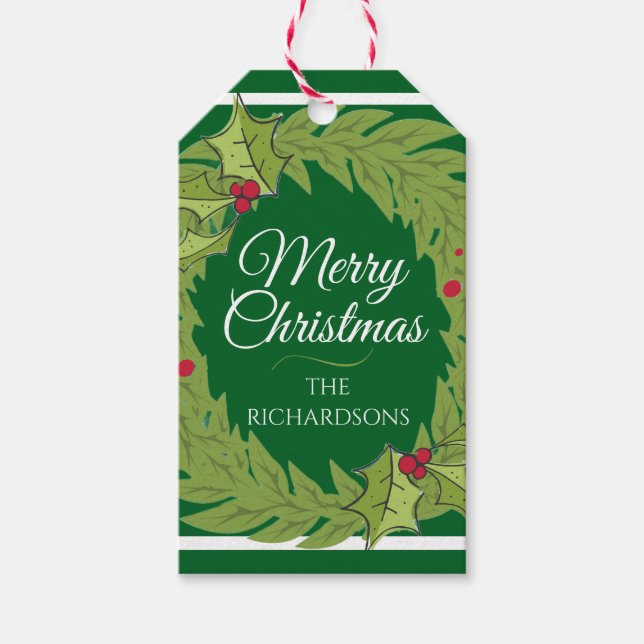 Personlig julkranspresenttagg Grön Presentetikett (Framsidan)