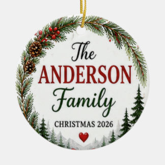 Personlig julkransprydnad med familjenamn julgransprydnad keramik