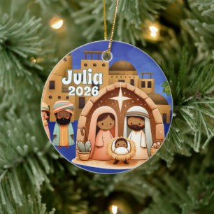 Personlig julkrubba-ornament julgransprydnad keramik
