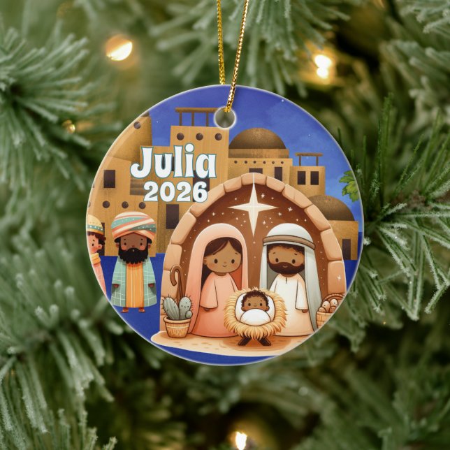 Personlig julkrubba-ornament julgransprydnad keramik (Träd)