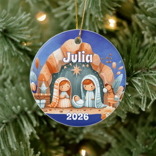 Personlig julkrubbeornament julgransprydnad keramik (Träd)
