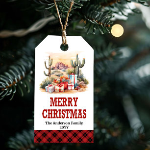 Personlig julmärkning med rustik Yuletide Yeehaw Presentetikett