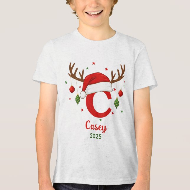 Personlig julmonogram C Tomtehatt T Shirt (Framsida)