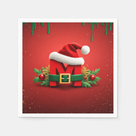 Personlig julmonogram M med tomteluva Pappersservett