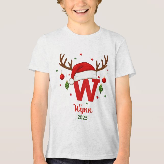 Personlig julmonogram med Santa hatt T Shirt (Framsida)