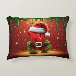Personlig julmonogram N med tomtelubba Prydnadskudde