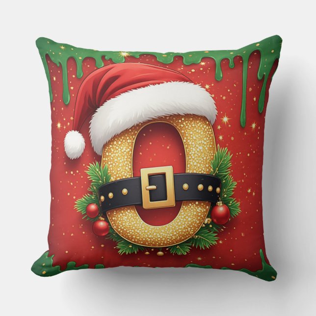Personlig julmonogram O med tomteluva Kudde (Framsida)