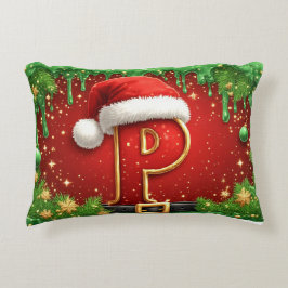 Personlig julmonogram P med Santa hatt Prydnadskudde