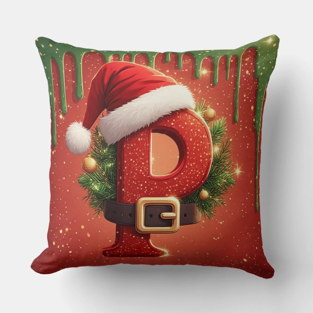 Personlig julmonogram P söt present Kudde (Framsida)
