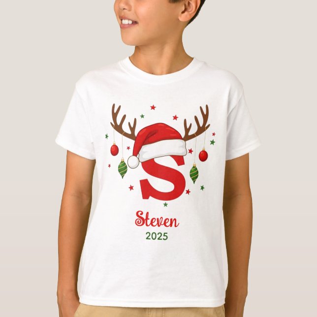 Personlig julmonogram S Tomtehatt T Shirt (Framsida)