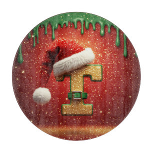Personlig julmonogram T med jultomtemössa