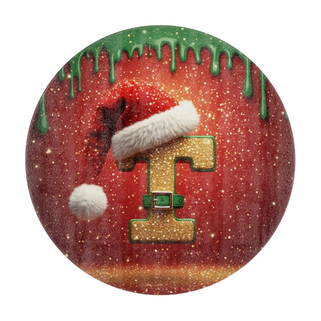 Personlig julmonogram T med jultomtemössa (Framsidan)
