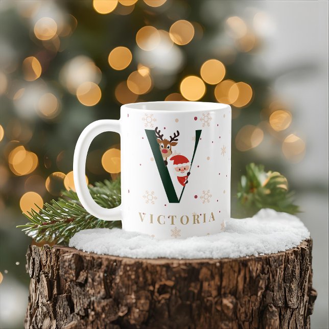 Personlig julmonogram V-mugg Kaffemugg (Skapare uppladdad)