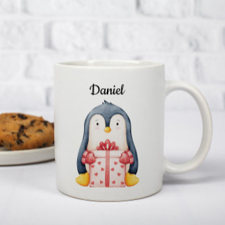 Personlig julmugg med en söt pingvin kaffemugg