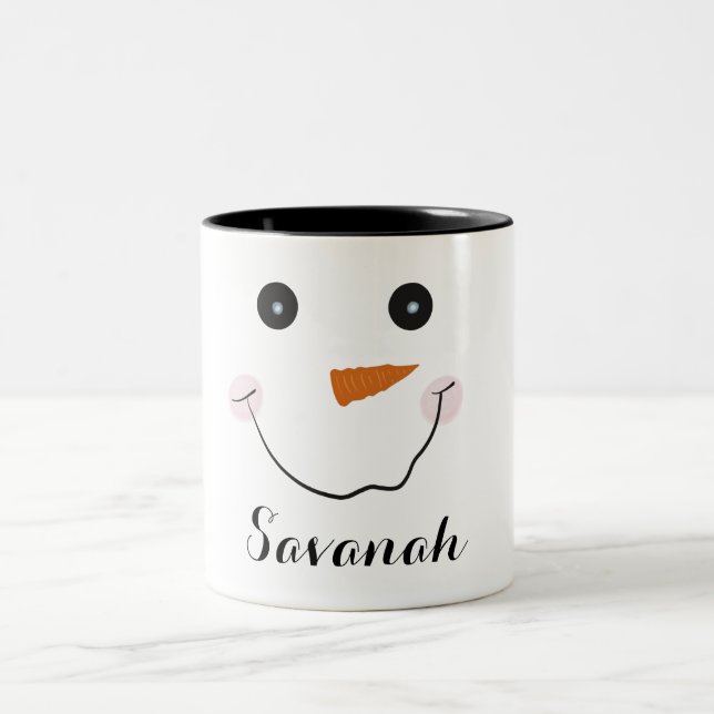 Personlig julmugg med lycklig snöman Två-Tonad mugg (Center)