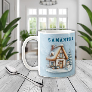 Personlig julmugg med snöman och namn kaffemugg